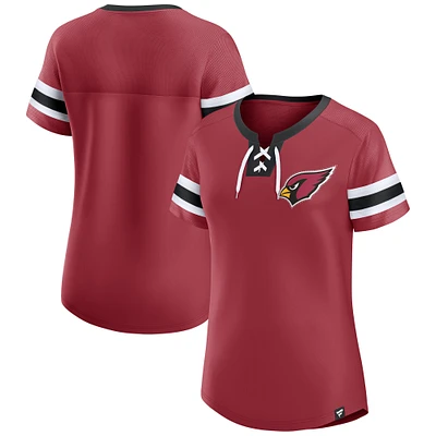Women's Fanatics  Garnet Arizona Cardinals Lace-Up Bling T-Shirt