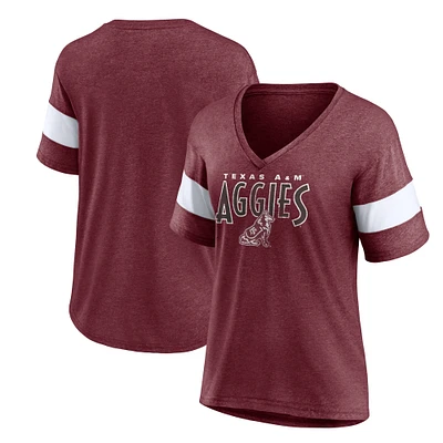 Women's Fanatics  Maroon Texas A&M Aggies Heritage Stripe Fashion Tri-Blend V-Neck T-Shirt
