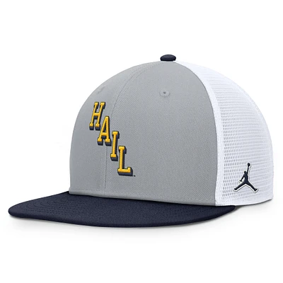 Men's Jordan Brand Gray/Navy Michigan Wolverines Performance Pro Trucker Snapback Hat