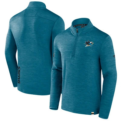 Men's Fanatics  Heather Teal San Jose Sharks Authentic Pro Lightweight Quarter-Zip Pullover