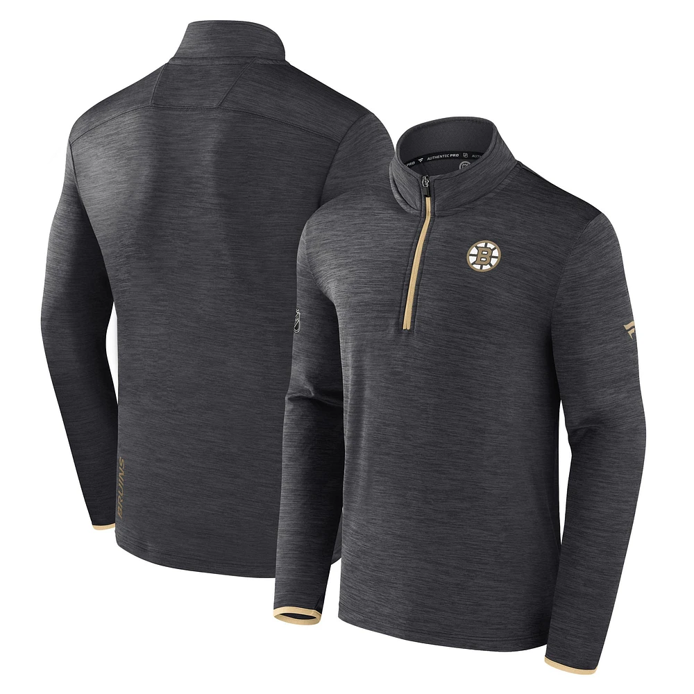 Men's Fanatics Heather Charcoal Boston Bruins Authentic Pro Lightweight Quarter-Zip Pullover