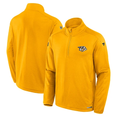 Men's Fanatics Gold Nashville Predators Authentic Pro Rink Quarter-Zip Top