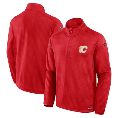 Men's Fanatics Red Calgary Flames Authentic Pro Rink Quarter-Zip Top