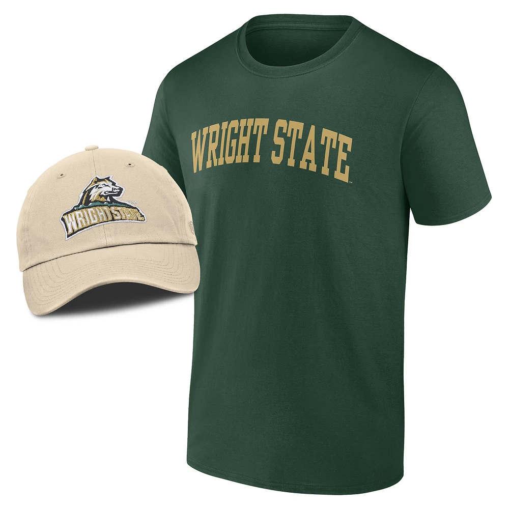Men's Hunter Green/Tan Wright State Raiders T-Shirt & Adjustable Hat Combo Pack