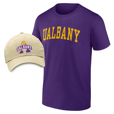 Men's Fanatics Purple/Tan UAlbany Great Danes T-Shirt & Adjustable Hat Combo Pack