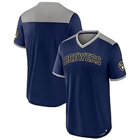 Men's Fanatics  Navy/Gray Milwaukee Brewers Walk-Off V-Neck T-Shirt