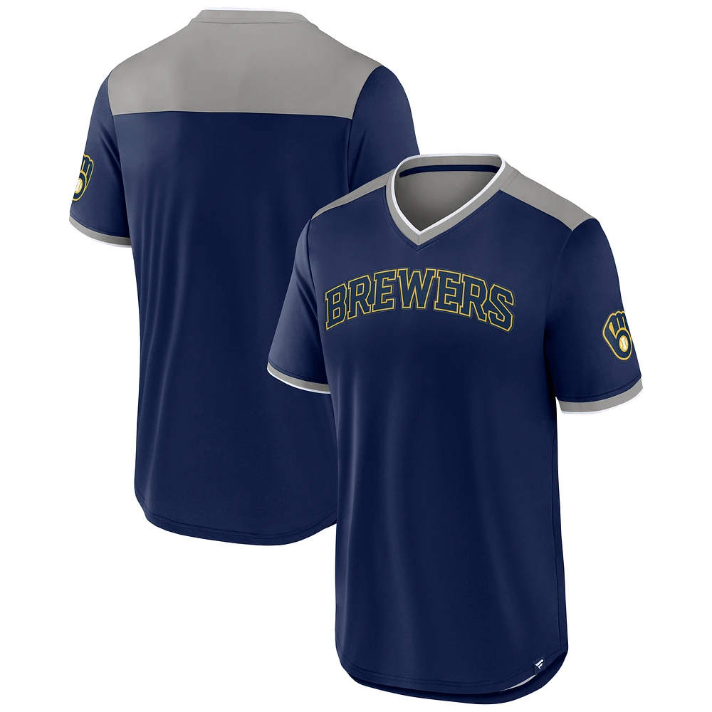 Men's Fanatics Navy/Gray Milwaukee Brewers Walk-Off V-Neck T-Shirt