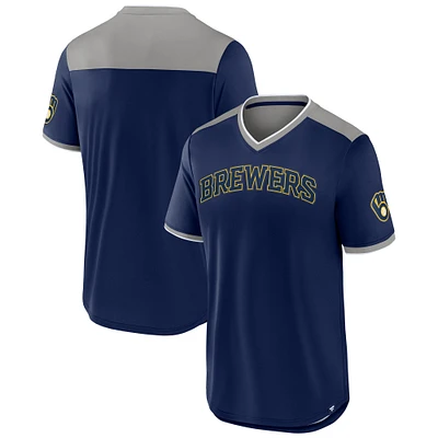 Men's Fanatics  Navy/Gray Milwaukee Brewers Walk-Off V-Neck T-Shirt