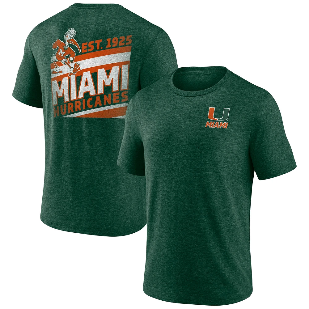 Fanatics Heather Green Miami Hurricanes Ideal Faded Tri-Blend T-Shirt