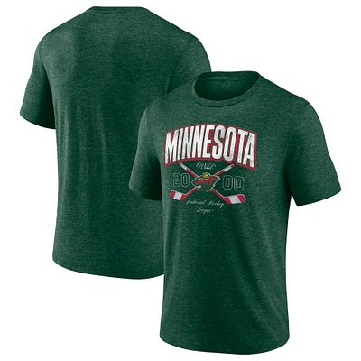 Men's Fanatics  Heather Green Minnesota Wild Cross Sticks Tri-Blend T-Shirt