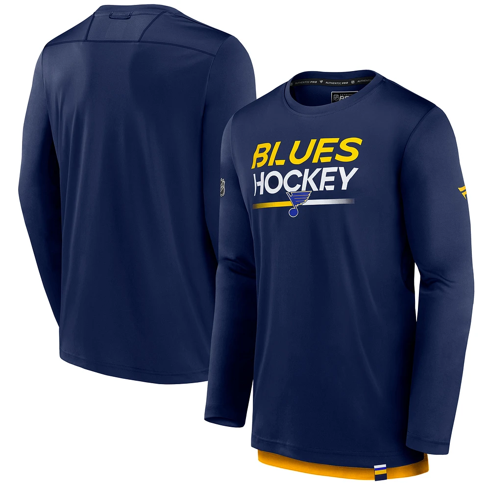 Men's Fanatics Navy St. Louis Blues Authentic Pro Tech Long Sleeve T-Shirt