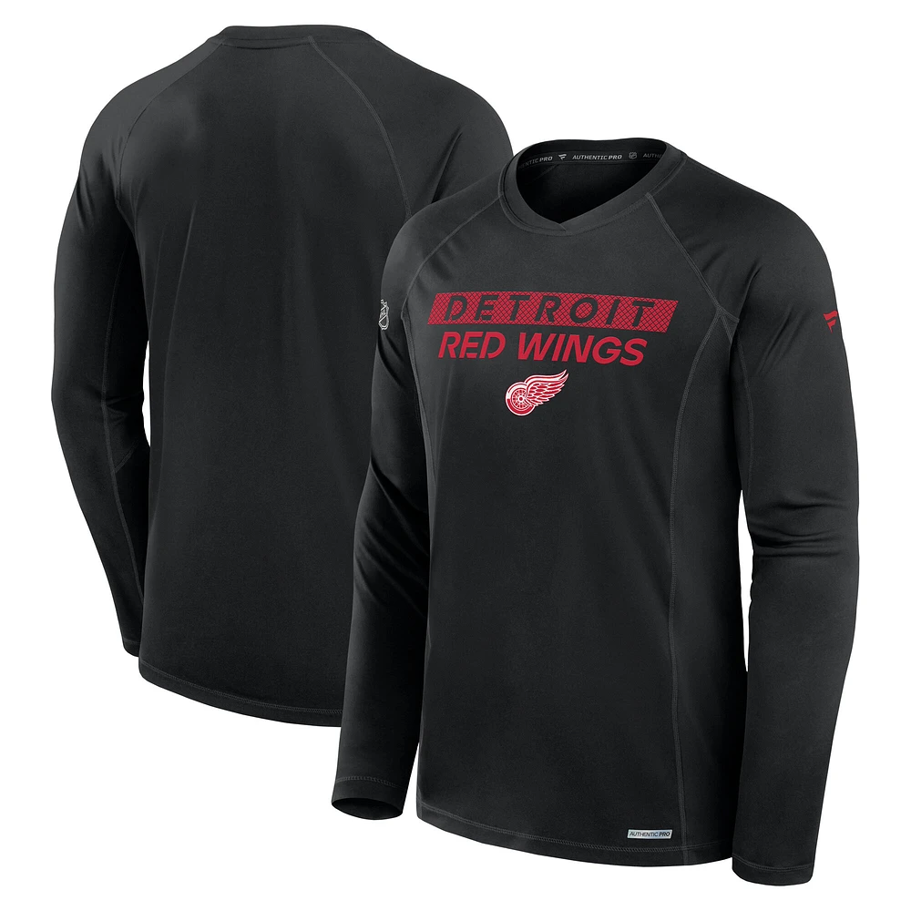 Men's Fanatics Black Detroit Red Wings Authentic Pro Rink Tech Raglan Long Sleeve T-Shirt