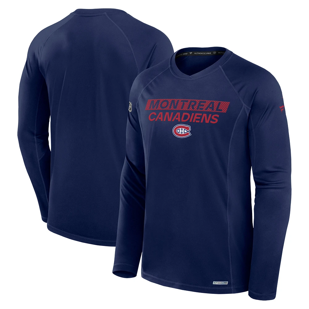 Men's Fanatics Navy Montreal Canadiens Authentic Pro Rink Tech Raglan Long Sleeve T-Shirt
