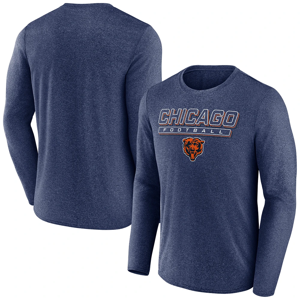 Men's Fanatics Heather Navy Chicago Bears Fundamentals Long Sleeve T-Shirt