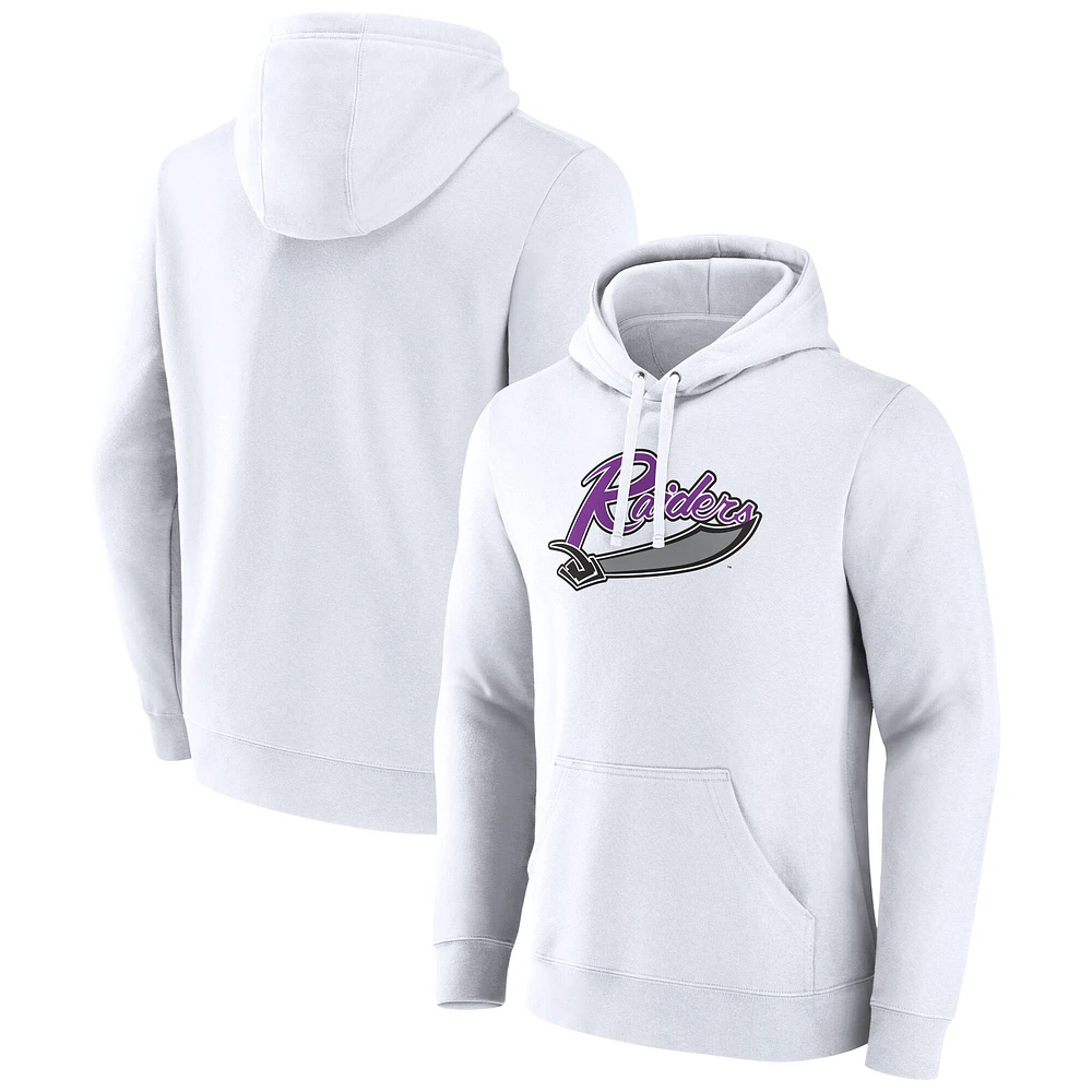 Men's Fanatics  White Mount Union Purple Raiders Primary Logo Pullover Hoodie