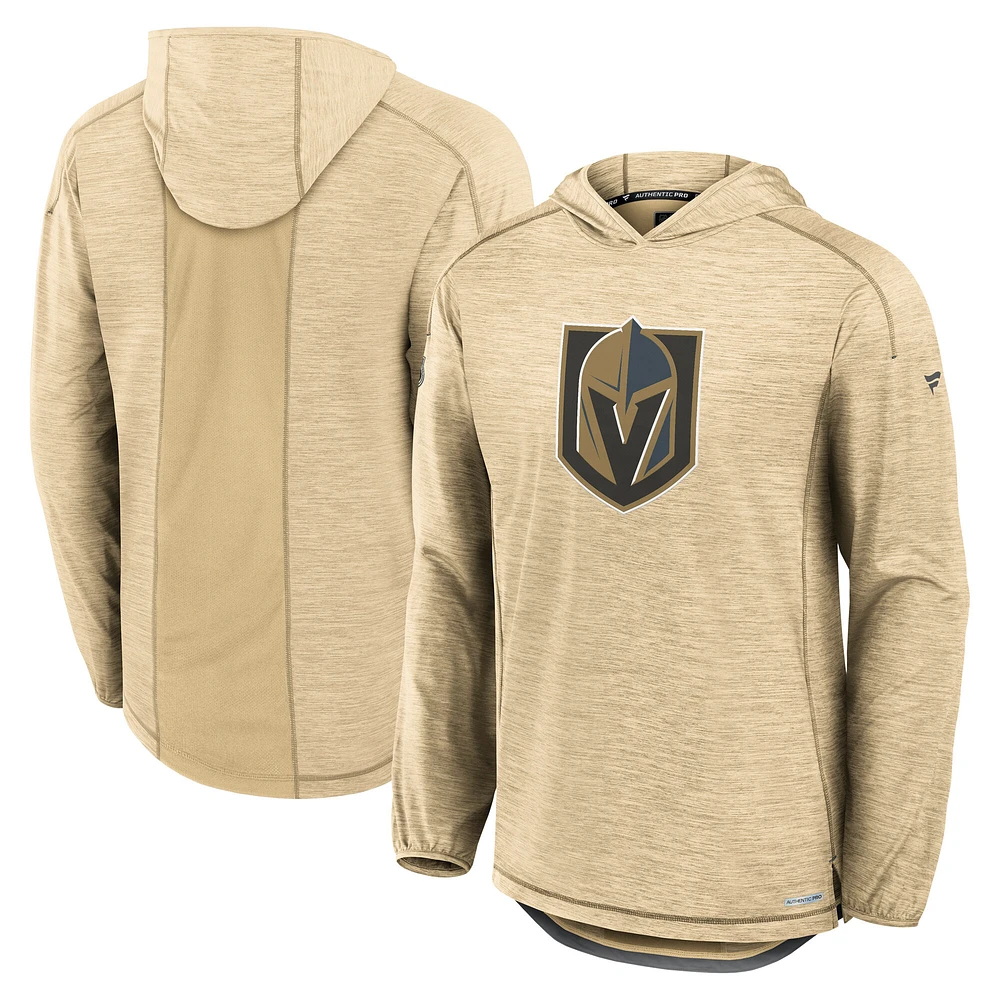 Men's Fanatics Heather Gold Vegas Golden Knights Authentic Pro Rink Pullover Hoodie