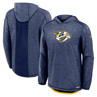Men's Fanatics Heather Navy Nashville Predators Authentic Pro Rink Pullover Hoodie