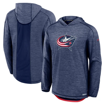 Men's Fanatics Heather Navy Columbus Blue Jackets Authentic Pro Rink Pullover Hoodie