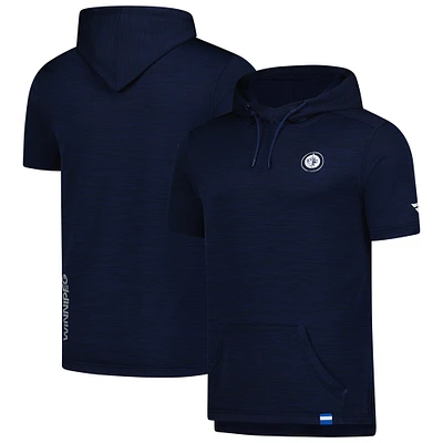 Men's Fanatics Heather Navy Winnipeg Jets Authentic Pro Short Sleeve Pullover Hoodie