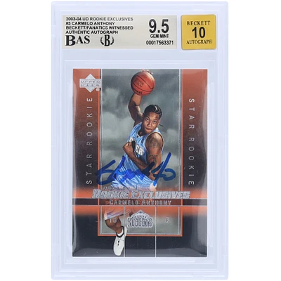 Carmelo Anthony Denver Nuggets Autographed 2003-04 Upper Deck Rookie Exclusive #3 Beckett Fanatics Witnessed Authenticated 9.5/10 Rookie Card