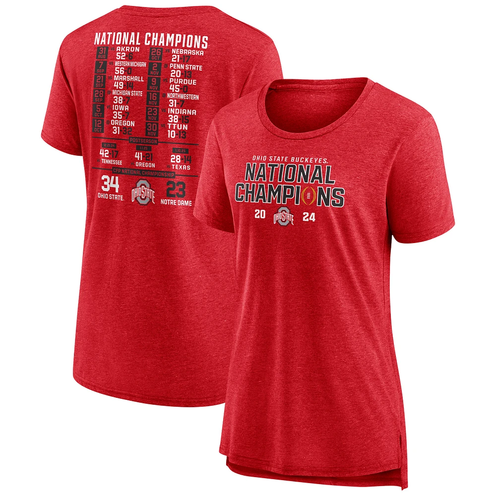 Women's Fanatics Scarlet Ohio State Buckeyes College Football Playoff 2024 National Champions Schedule T-Shirt