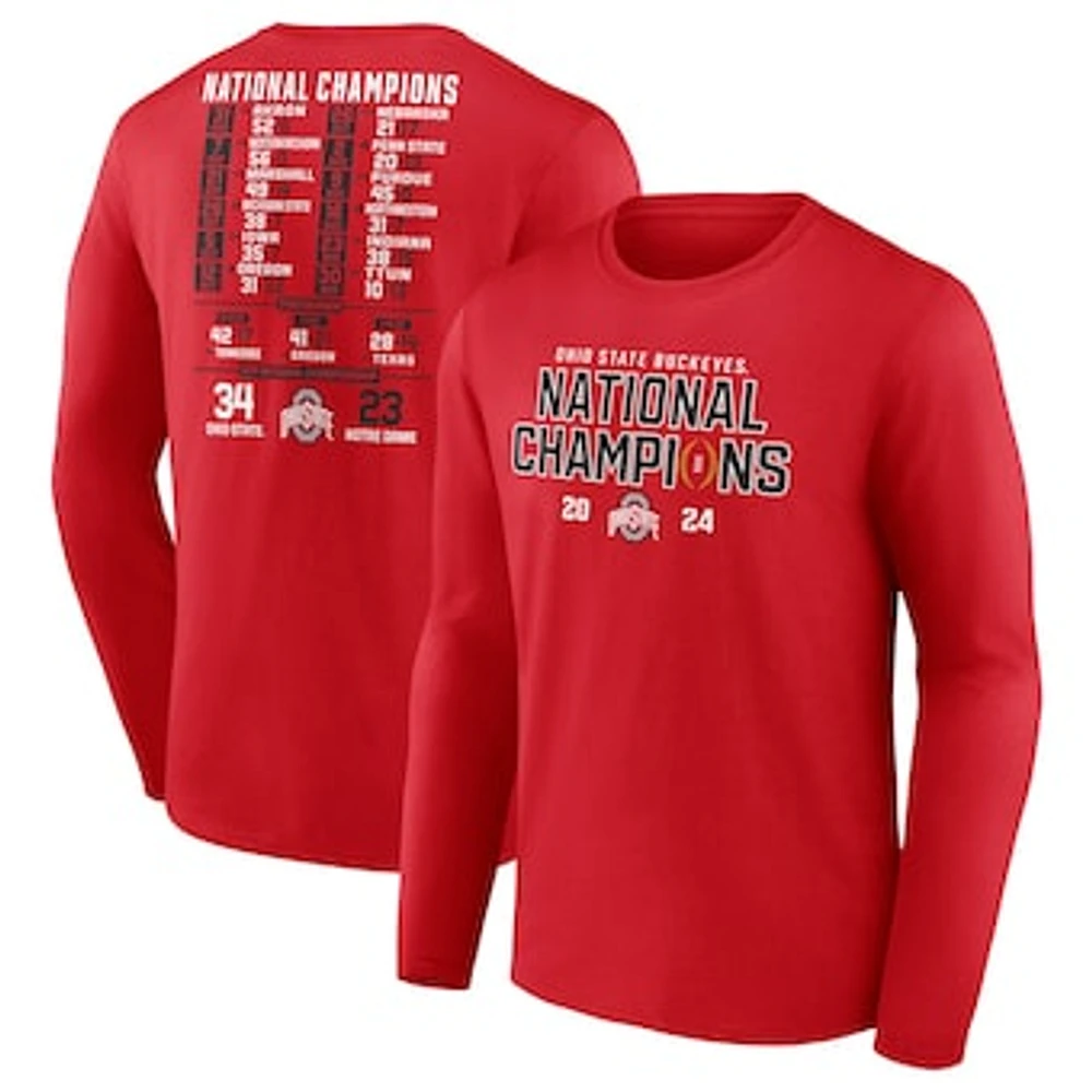 Men's Fanatics Scarlet Ohio State Buckeyes College Football Playoff 2024 National Champions Schedule Long Sleeve T-Shirt