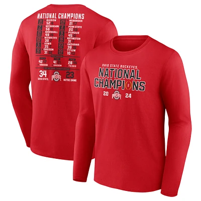 Men's Fanatics Scarlet Ohio State Buckeyes College Football Playoff 2024 National Champions Schedule Long Sleeve T-Shirt