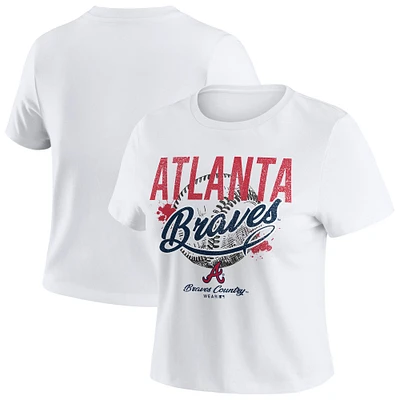 Women's WEAR by Erin Andrews  White Atlanta Braves Distressed Cropped Baby T-Shirt