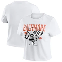 Women's WEAR by Erin Andrews  White Baltimore Orioles Distressed Cropped Baby T-Shirt