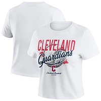 Women's WEAR by Erin Andrews  White Cleveland Guardians Distressed Cropped Baby T-Shirt
