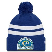 Men's New Era Royal Los Angeles Rams 2024 NFC West Division Champions Striped Cuffed Knit Hat with Pom