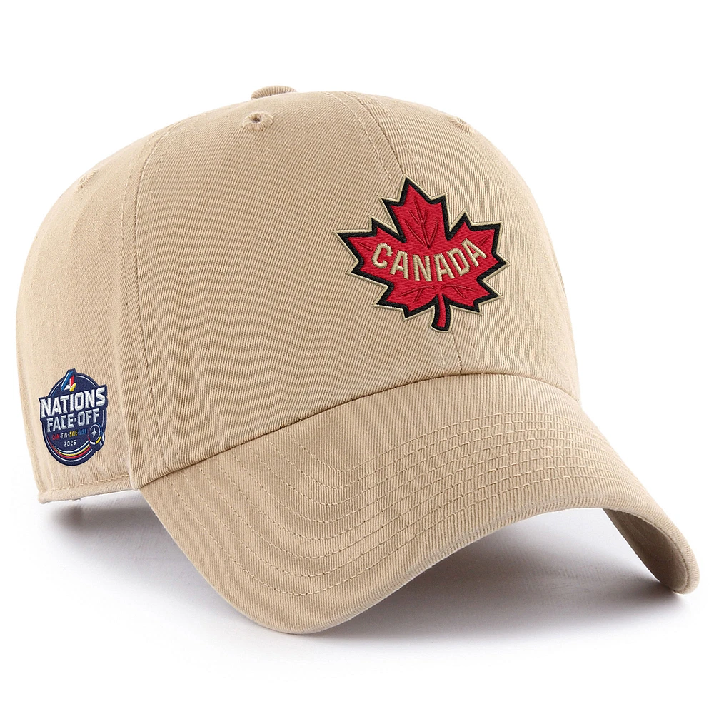 Men's '47 Khaki Canada 2025 4 Nations Face-Off Side Patch Clean Up Adjustable Hat