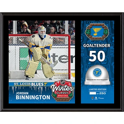 Jordan Binnington St. Louis Blues 2025 NHL Winter Classic 12" x 15" Sublimated Plaque with Game-Used Ice - Limited Edition of 250