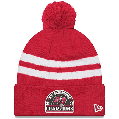 Men's New Era  Red Tampa Bay Buccaneers 2024 NFC South Division Champions Striped Cuffed Knit Hat with Pom