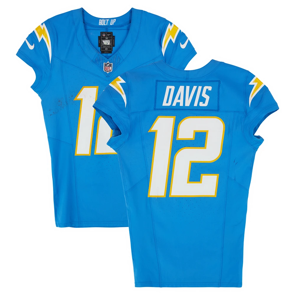 Derius Davis Los Angeles Chargers Game-Used #12 Powder Blue Nike Jersey vs. Denver Broncos on December 19, 2024