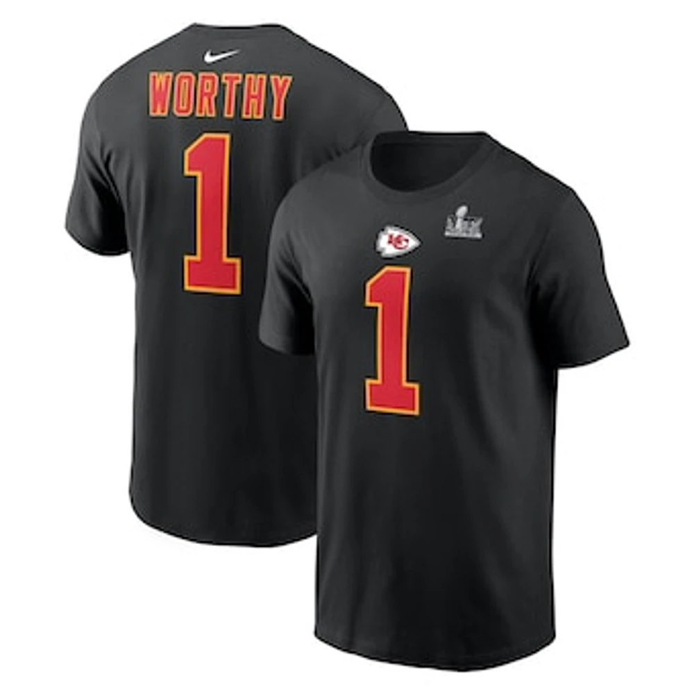 Men's Nike Xavier Worthy Black Kansas City Chiefs Super Bowl LIX Name & Number T-Shirt