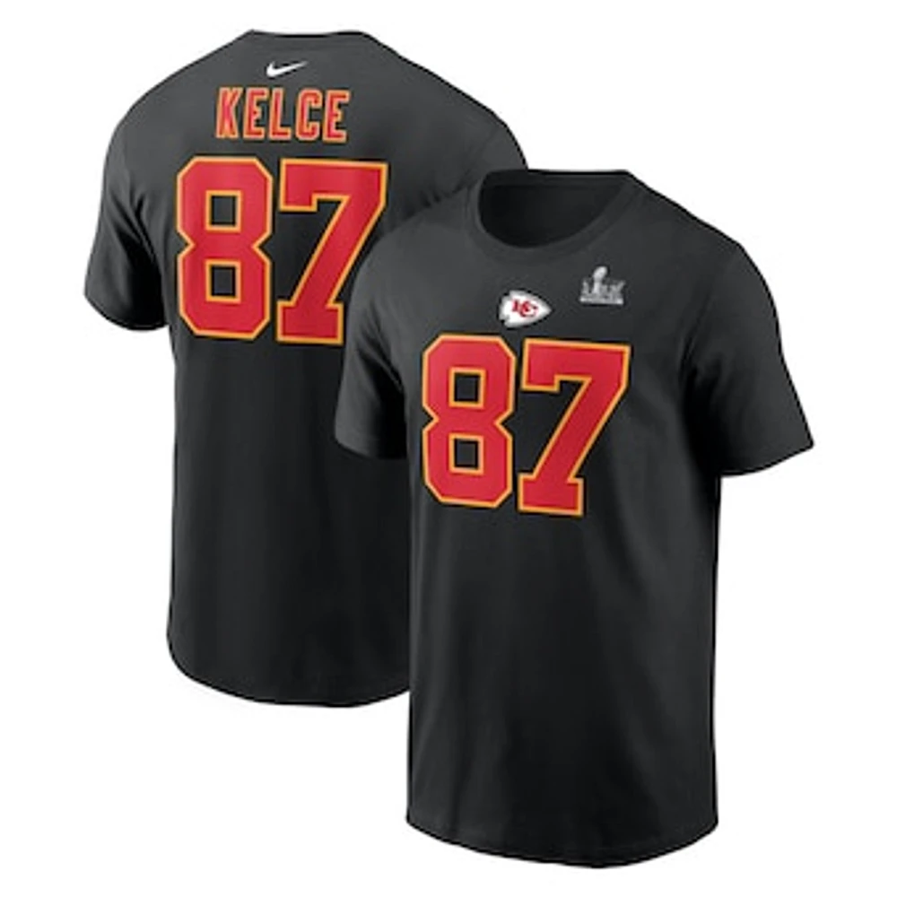 Men's Nike Travis Kelce Black Kansas City Chiefs Super Bowl LIX Name & Number T-Shirt