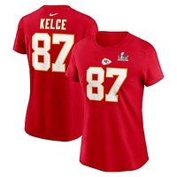 Women's Nike Travis Kelce Red Kansas City Chiefs Super Bowl LIX Name & Number T-Shirt