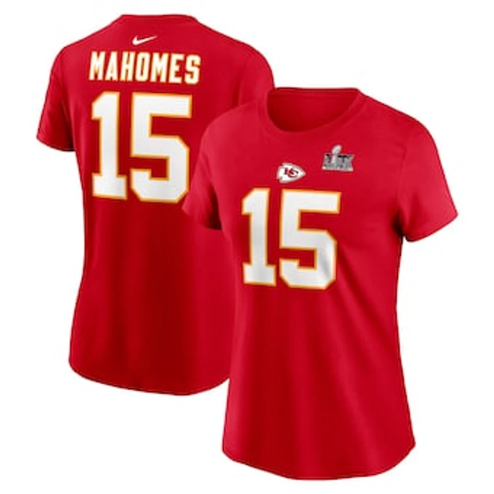 Women's Nike Patrick Mahomes Red Kansas City Chiefs Super Bowl LIX Name & Number T-Shirt