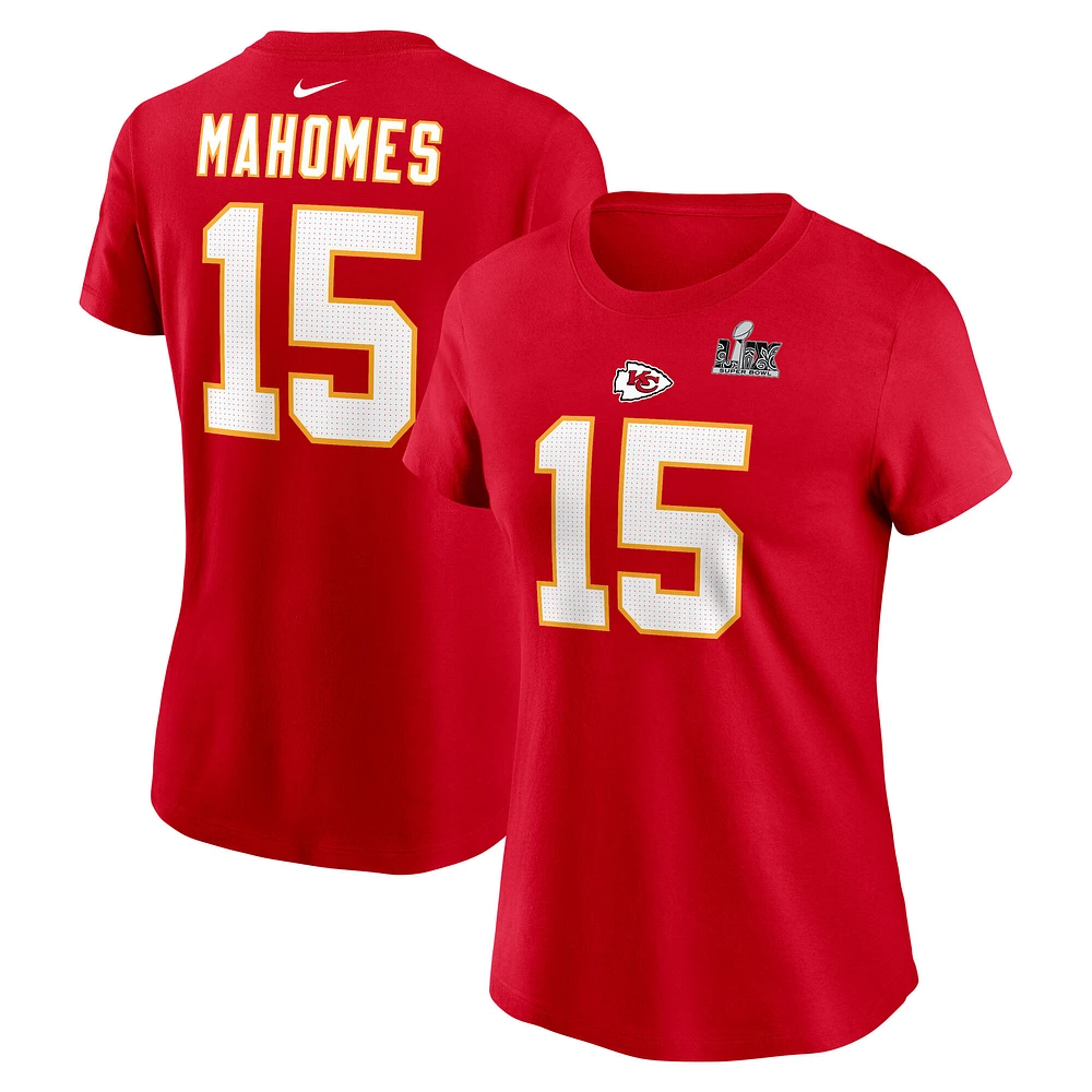 Women's Nike Patrick Mahomes Red Kansas City Chiefs Super Bowl LIX Name & Number T-Shirt