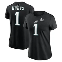 Women's Nike Jalen Hurts Black Philadelphia Eagles Super Bowl LIX Name & Number T-Shirt