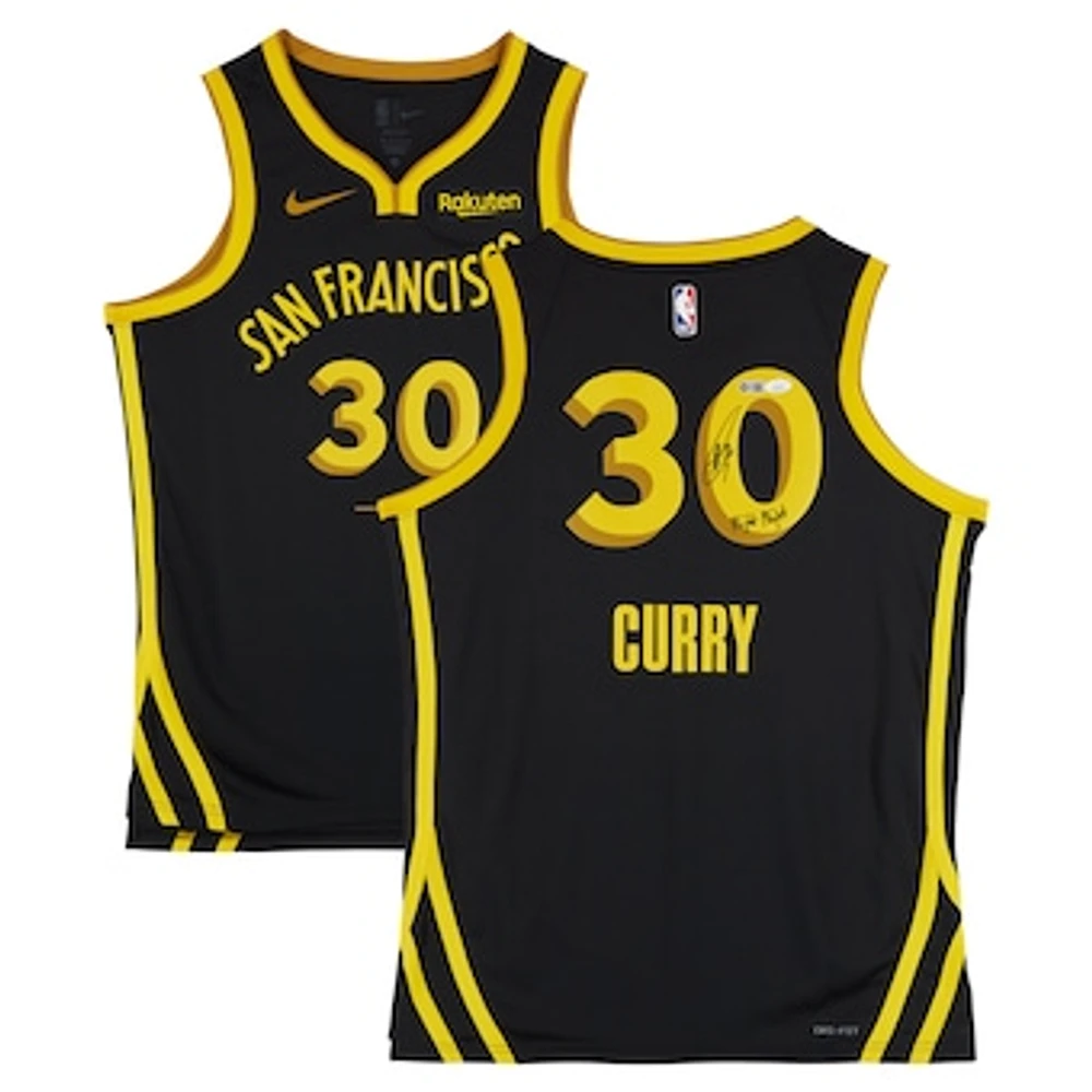 Stephen Curry Golden State Warriors Autographed Black Nike City Edition Swingman Jersey with Sponsor Patch & "Night Night" Inscription - JSA