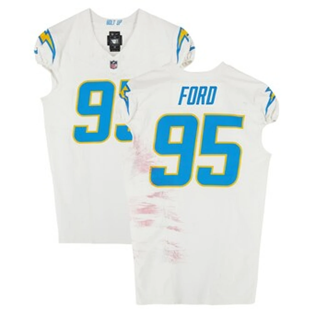 Poona Ford Los Angeles Chargers Game-Used #95 White Nike Jersey vs. New England Patriots on December 28, 2024