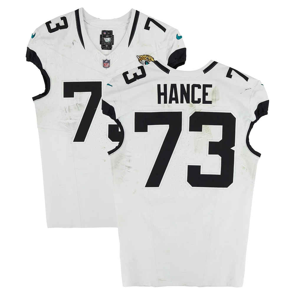 Blake Hance Jacksonville Jaguars Game-Used #73 White Nike Jersey vs. Las Vegas Raiders on December 22, 2024