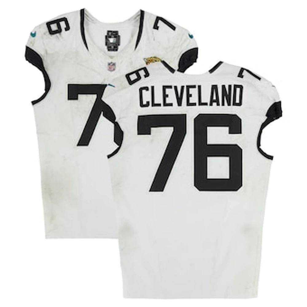 Ezra Cleveland Jacksonville Jaguars Game-Used #76 White Nike Jersey vs. Las Vegas Raiders on December 22, 2024