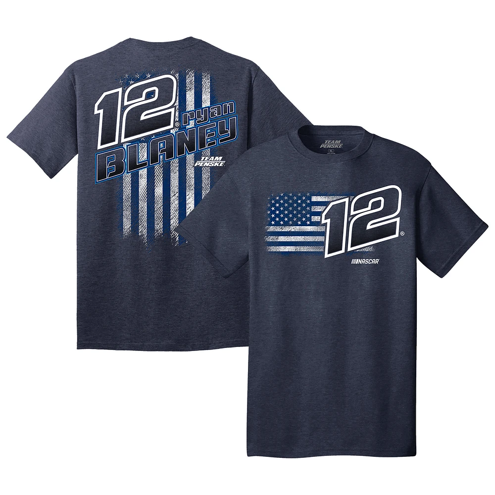 Men's Team Penske Heather Navy Ryan Blaney Flag Tri-Blend T-Shirt