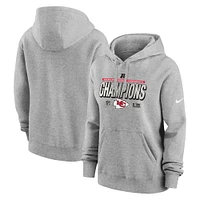 Women's Nike Heather Gray Kansas City Chiefs 2024 AFC Champions Locker Room Trophy Collection Club Fleece Pullover Hoodie