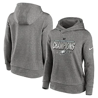 Women's Nike Heather Gray Philadelphia Eagles 2024 NFC Champions Locker Room Trophy Collection Therma Fleece Pullover Hoodie