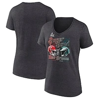 Women's Fanatics Heather Charcoal Kansas City Chiefs vs. Philadelphia Eagles Super Bowl LIX Matchup Final Battle V-Neck T-Shirt