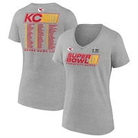 Women's Fanatics Heather Gray Kansas City Chiefs Super Bowl LIX Roster V-Neck T-Shirt